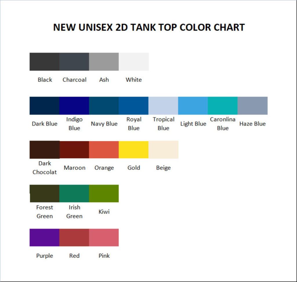 tank top color chart - Lana Del Rey Merch
